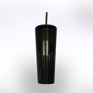STARBUCKS Green Grid with Disco Gold Shimmer Cold Cup tumbler 24oz NWT